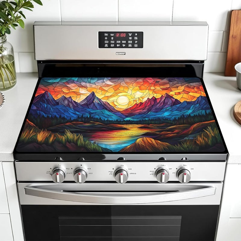 AOHMPT Multi-Design Stove Top Cover for Glass/Electric Stoves - 3-in-1 Heat-Resistant Protector Mat, Non-Slip Drying Rack 28"x20" - Image 1